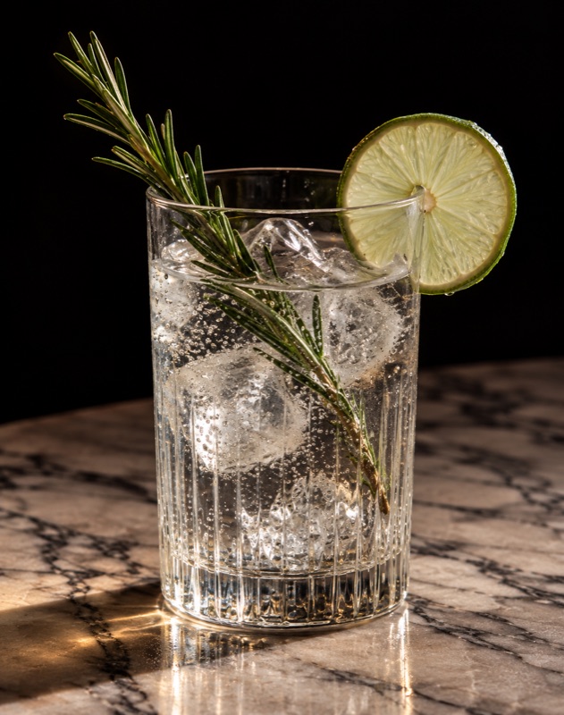 Highball pétillant au romarin et citron vert, cocktail léger tendance